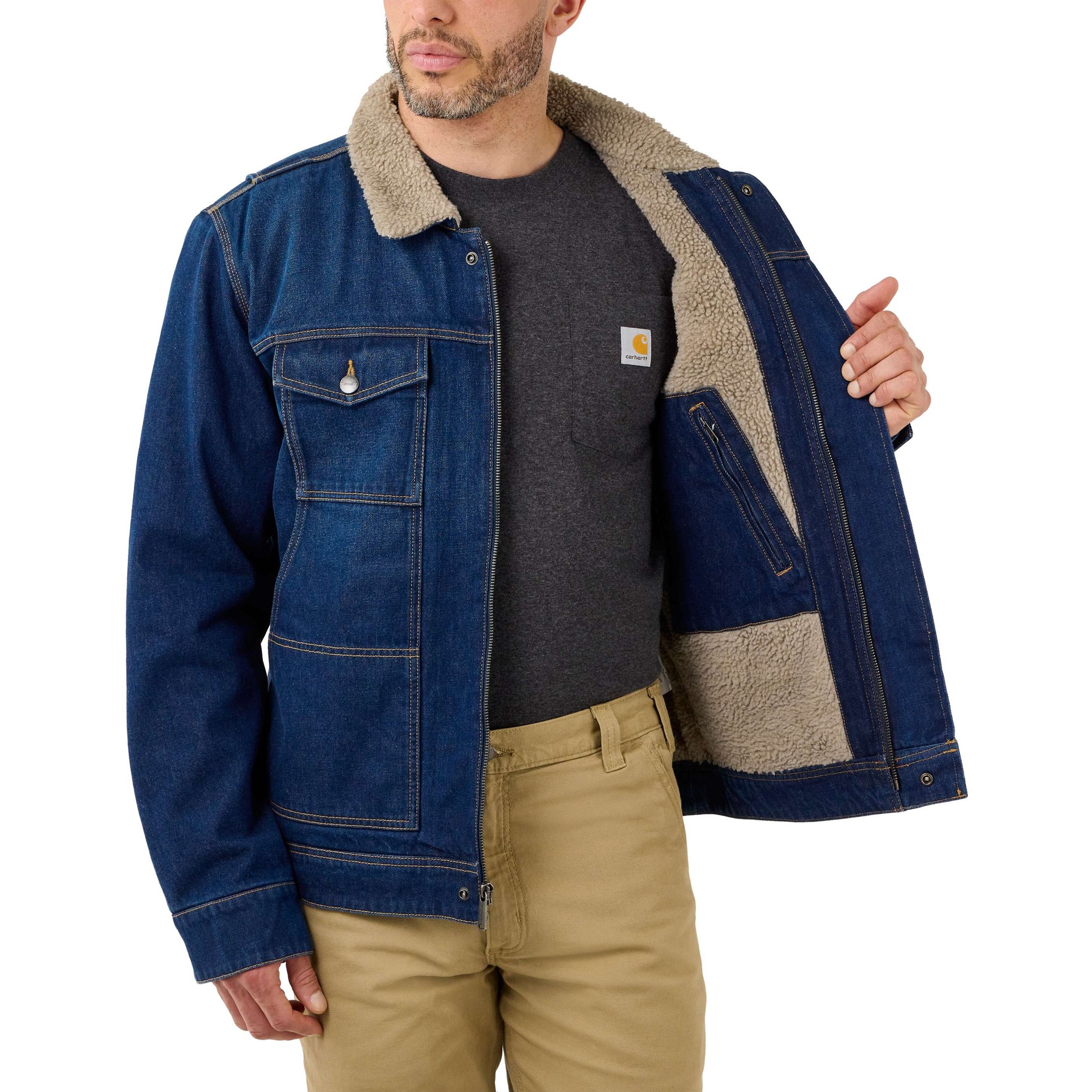 Relaxed Denim Sherpa Lined Jacket 105478 Köp Carhartt