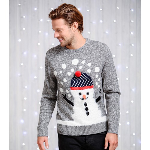 Adults 3D Marl Snowman Jumper
